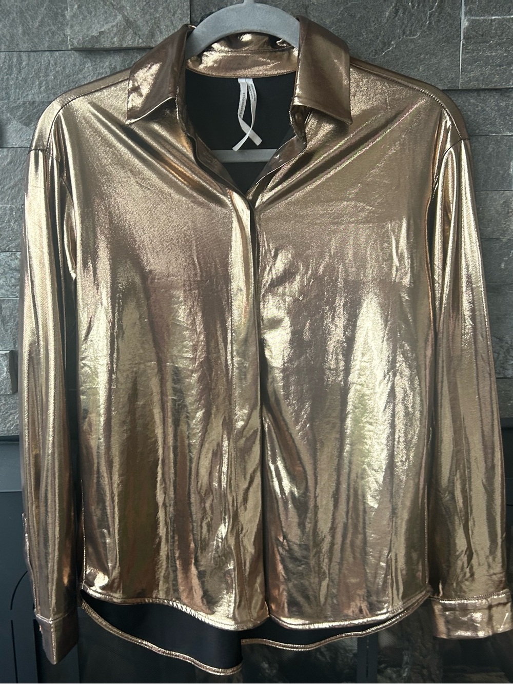 Anthropologie “Gillian” Liquid Shine Metallic Gold Top - Picture 2 of 4